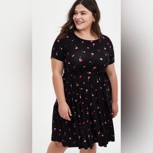 Mini Super Soft Tiered Skater Dress lips lolipops Women's 3x pink black knit
